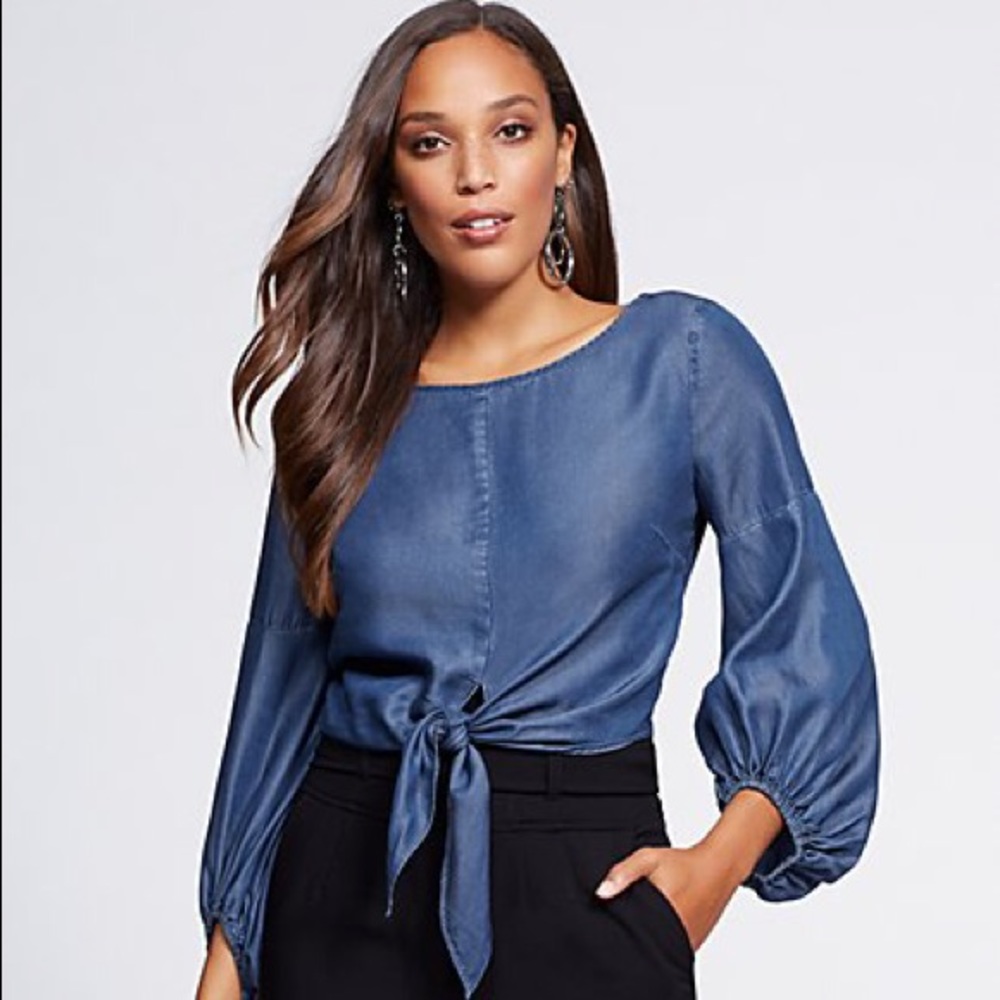 New York and company chambray tie blouse